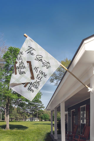 Personalized holiday garden flag with nativity design and scripture phrase – custom family outdoor Christmas décor