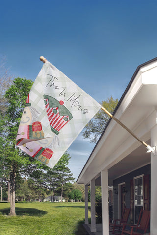 Festive nutcracker soldier holiday garden flag with personalized name – The Navy Knot Christmas collection