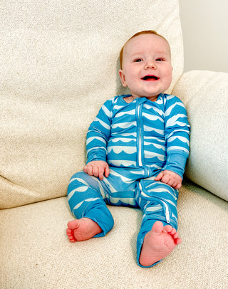 Coastal-inspired bamboo baby pajamas with zipper closure