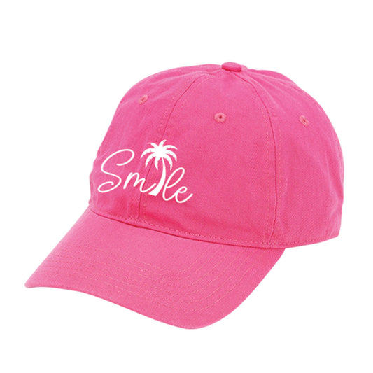 Palm Tree Smile Embroidered Hot Pink Cap