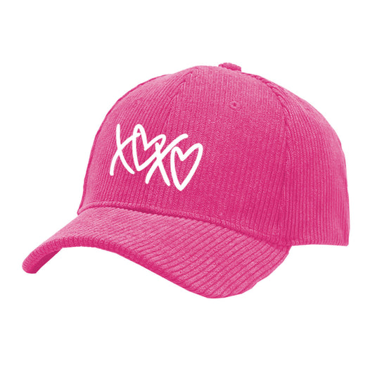 Heart XOXO Embroidered Hot Pink Corduroy Cap