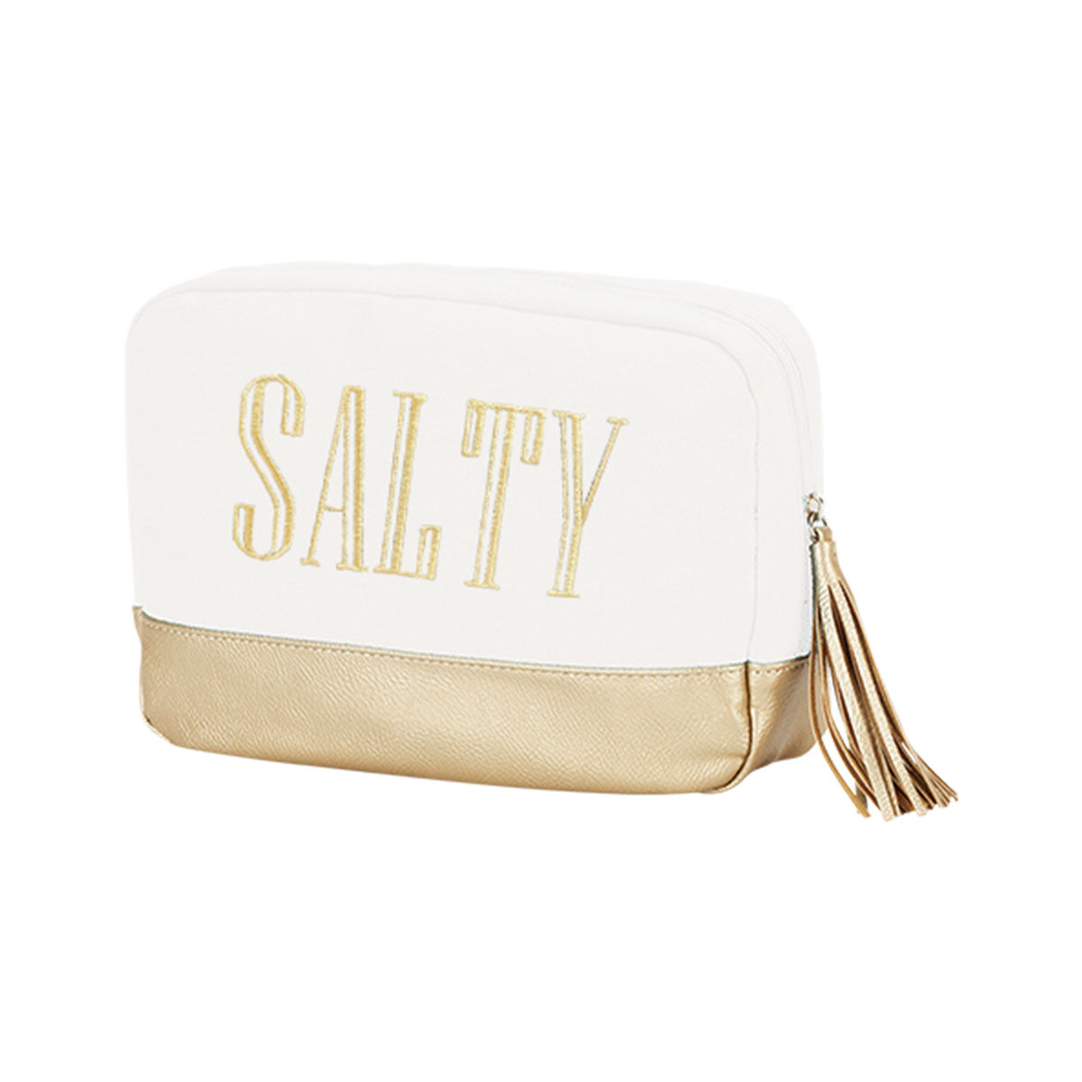 Gold Salty Embroidered Creme Cabana Cosmetic Bag