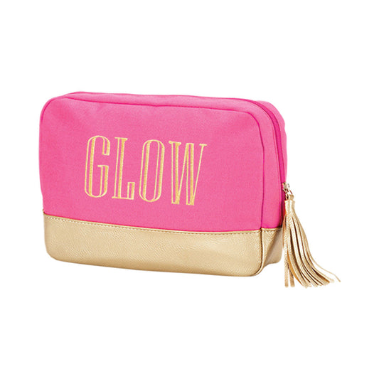 Gold Glow Embroidered Hot Pink Cabana Cosmetic Bag