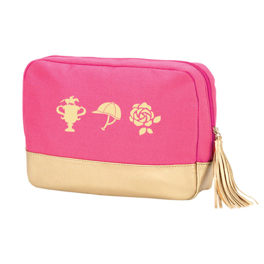 Gold In It to Win It Embroidered Hot Pink Cabana Cosmetic Bag