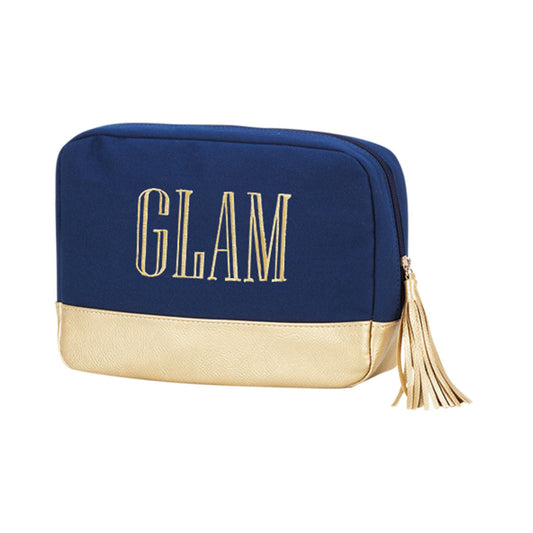 Gold Glam Embroidered Navy Cabana Cosmetic Bag