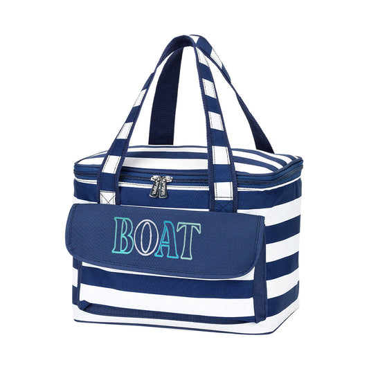 Boat Outline Embroidered Navy Stripe Cooler Bag