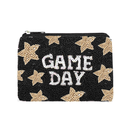 Black Game Day Star Beaded Coin Purse