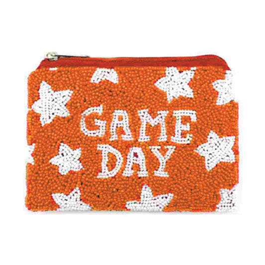 Orange Game Day Star Beaded Coin Purse