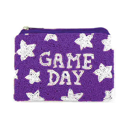Purple Game Day Star Beaded Coin Purse
