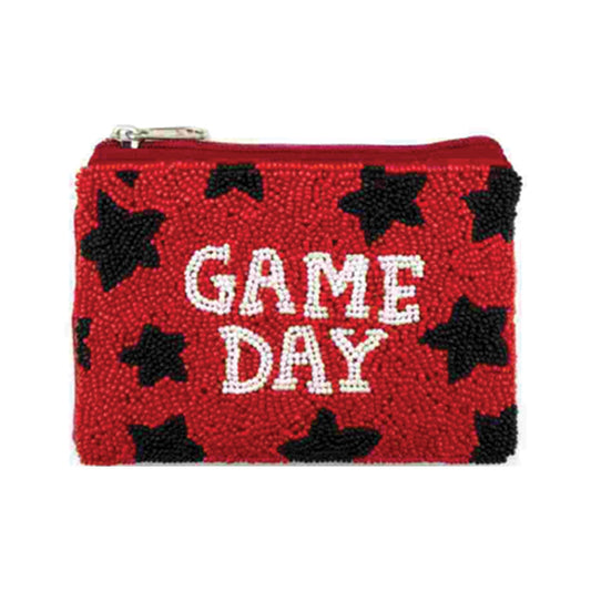 Red & Black Game Day Star Beaded Coin Purse