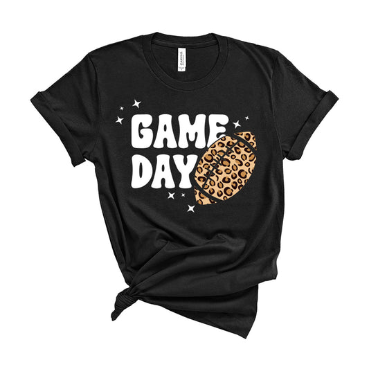 Game Day Leopard Football T-Shirt (Red, Blue, Orange, Black, Green, Carolina Blue and more)