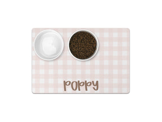 Personalized pet feeding mat with custom dog name in modern design