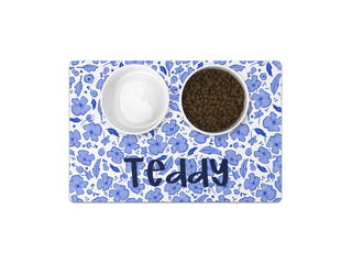 Grandmillennial dog pet mat with custom name design – elegant vintage style for food and water bowls