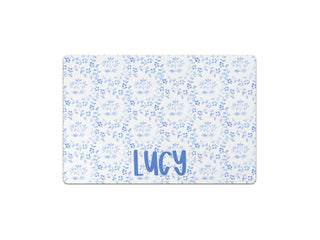 Grandmillennial dog pet mat with custom name design – elegant vintage style for food and water bowls