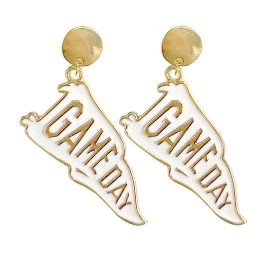 White Game Day Pennant Earrings