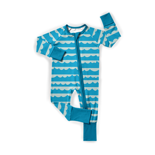 Soft and breathable bamboo baby pajamas in ocean wave design