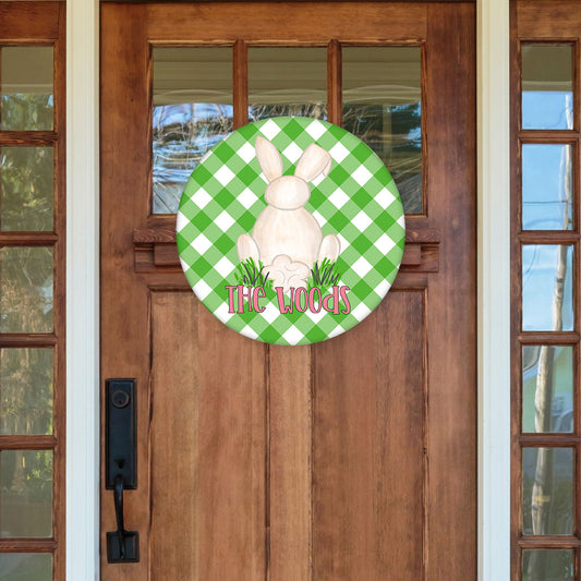 Spring Door Hanger | Rabbit with Green Background