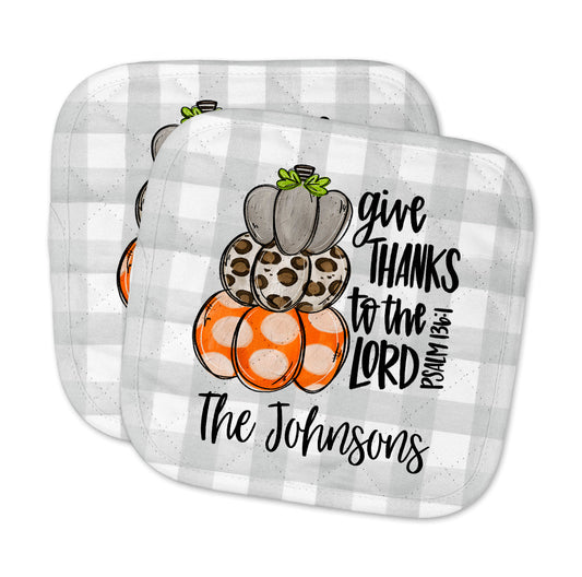 Fall Pot Holder Set - Pumpkin Stack Give Thanks