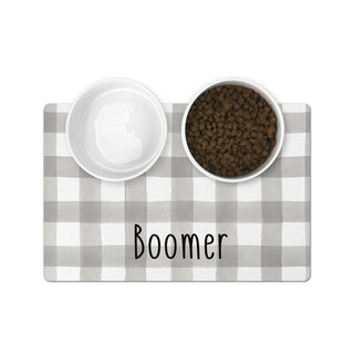 Personalized Pet Bowl Mats - Grey Plaid