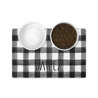 Personalized Pet Bowl Mats - Black Plaid