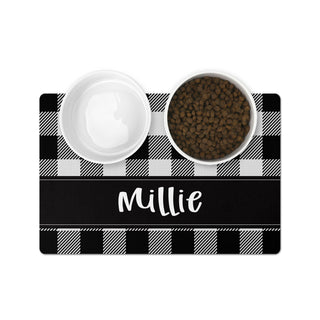 Personalized Pet Bowl Mats - Black Plaid Frame