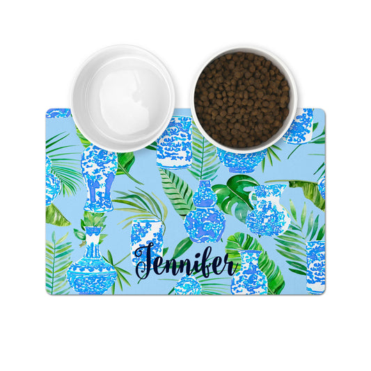 Personalized Pet Bowl Mats - Chinoiserie Topiary