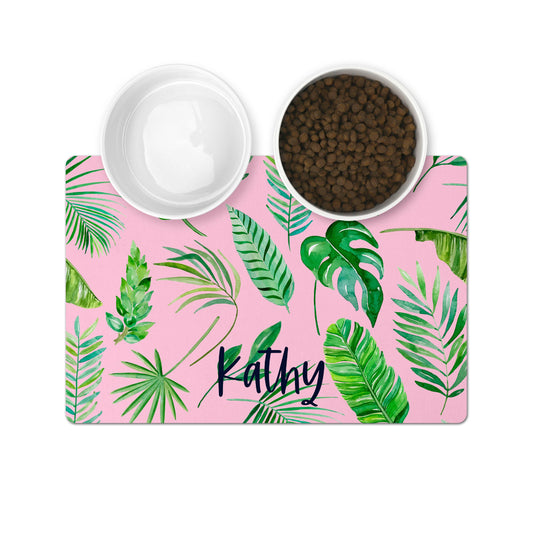 Personalized Pet Bowl Mats - Pink Tropics