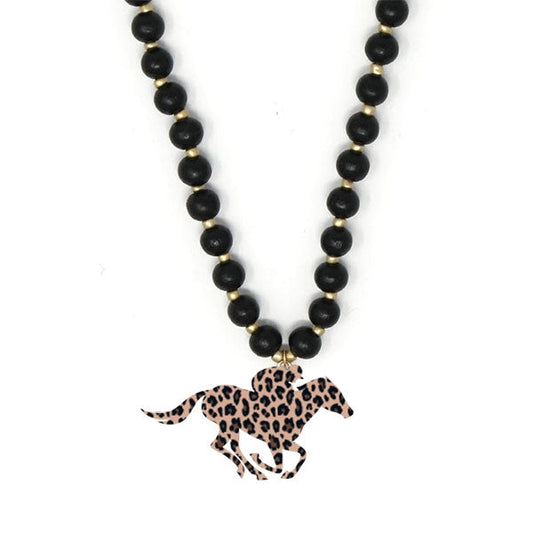 Black Jennifer Necklace with Leopard Derby Horse