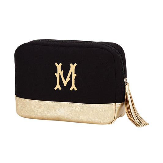 Embroidered Single Initial Black Cabana Cosmetic Bag